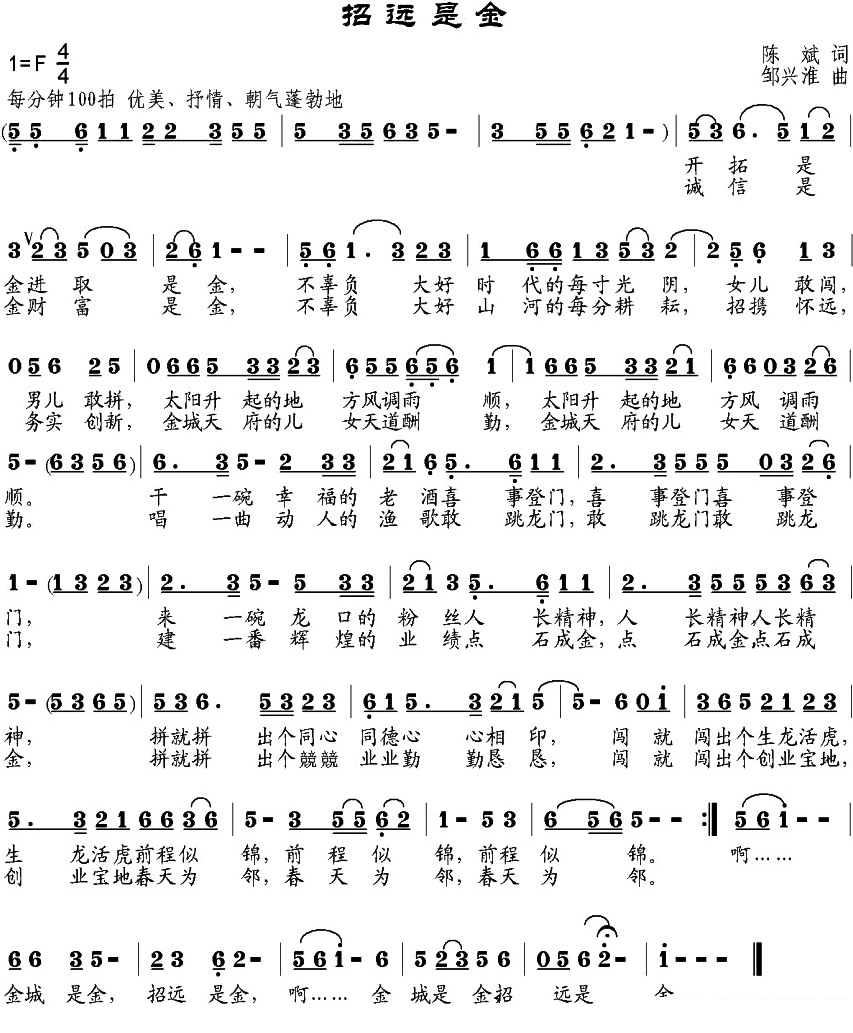招远是金简谱(陈斌词 邹兴淮曲)_招远是金民歌谱