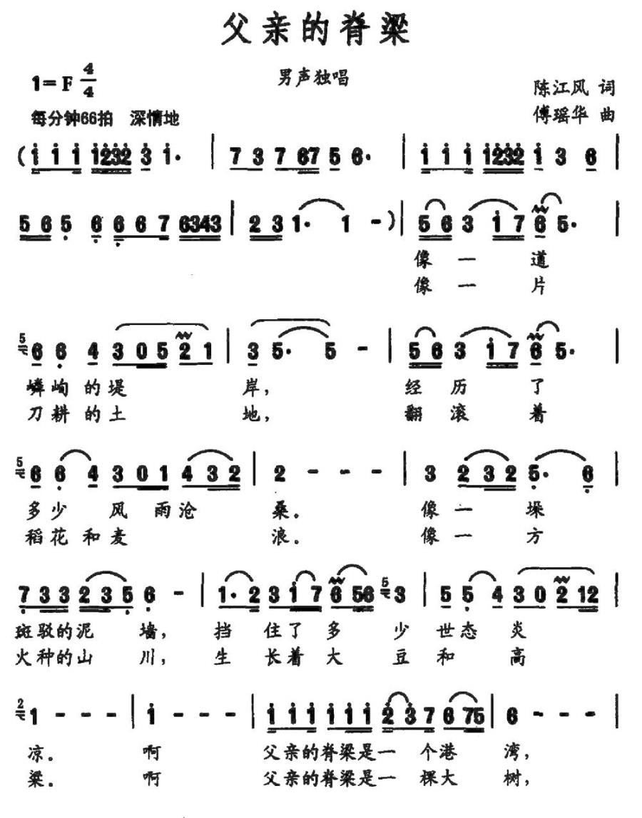 父亲的脊梁简谱(陈江风词 傅瑶华曲)_父亲的脊梁民歌谱