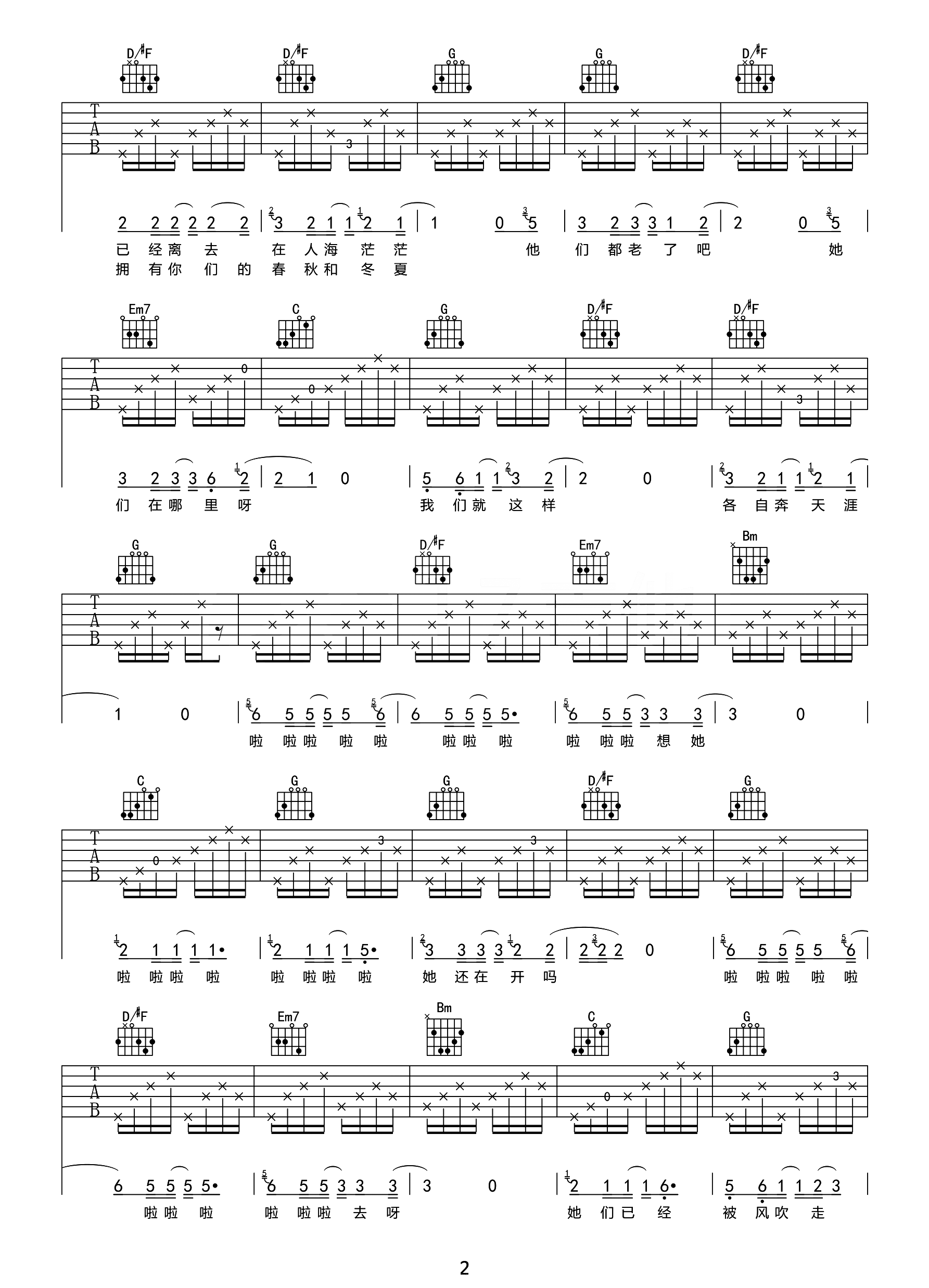 那些花儿吉他谱_朴树_G调扫弦原版-图片1