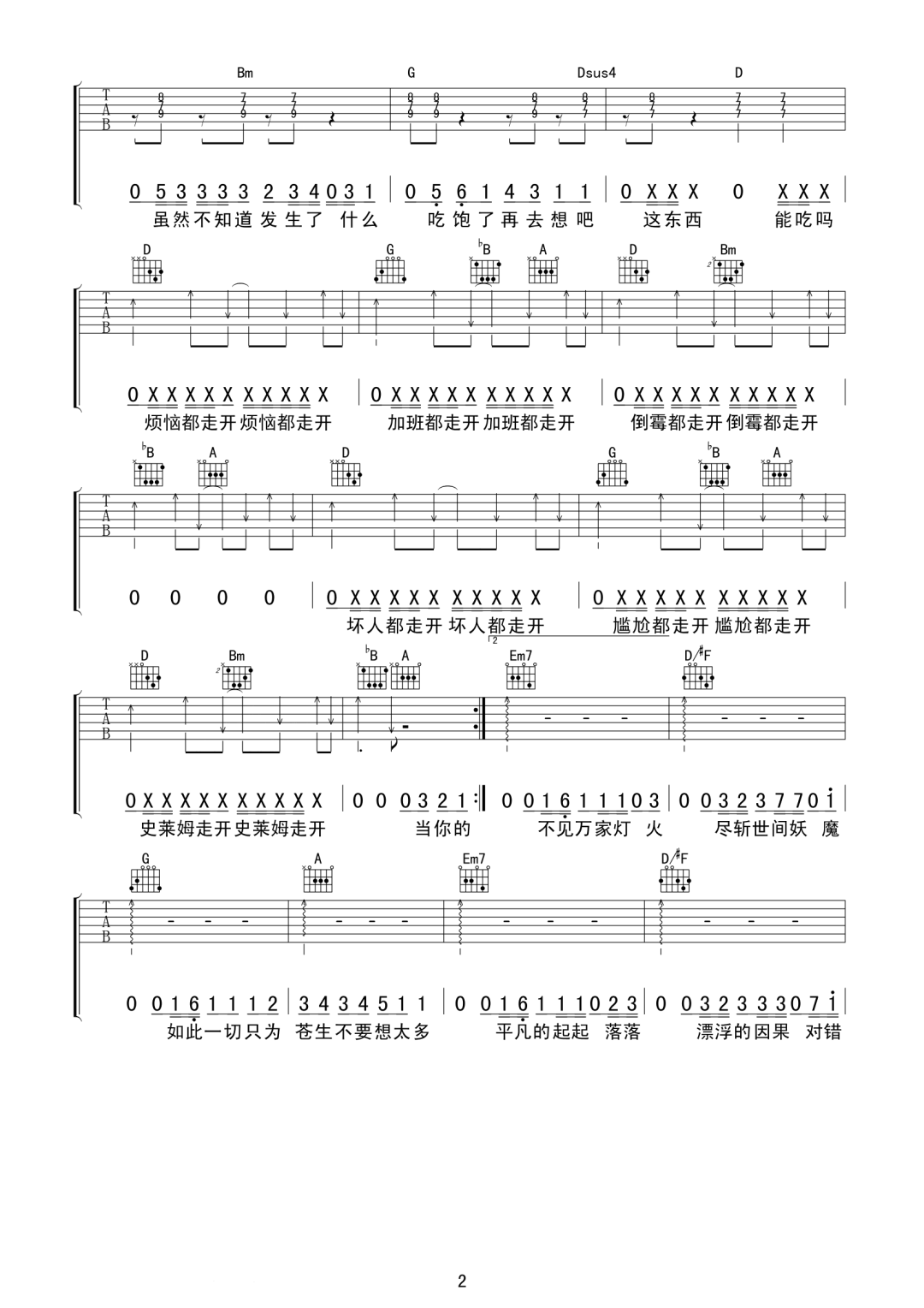 让风告诉你吉他谱_花玲-喵酱-宴宁_D调单音指法-图片1