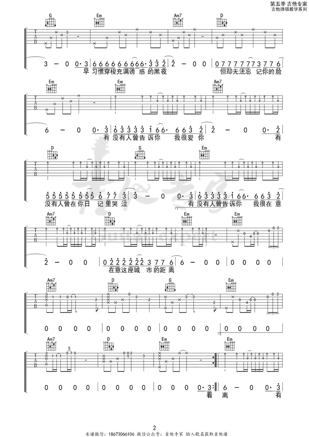 有没有人告诉你吉他谱_陈楚生_G调单音-图片1