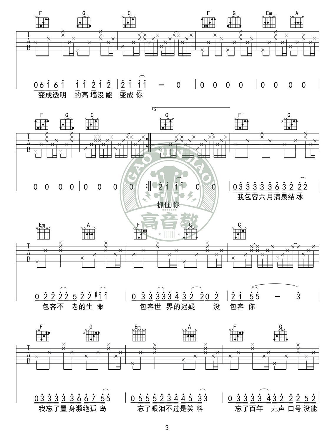 奇妙能力歌吉他谱_陈粒_C调扫弦标准版-图片1