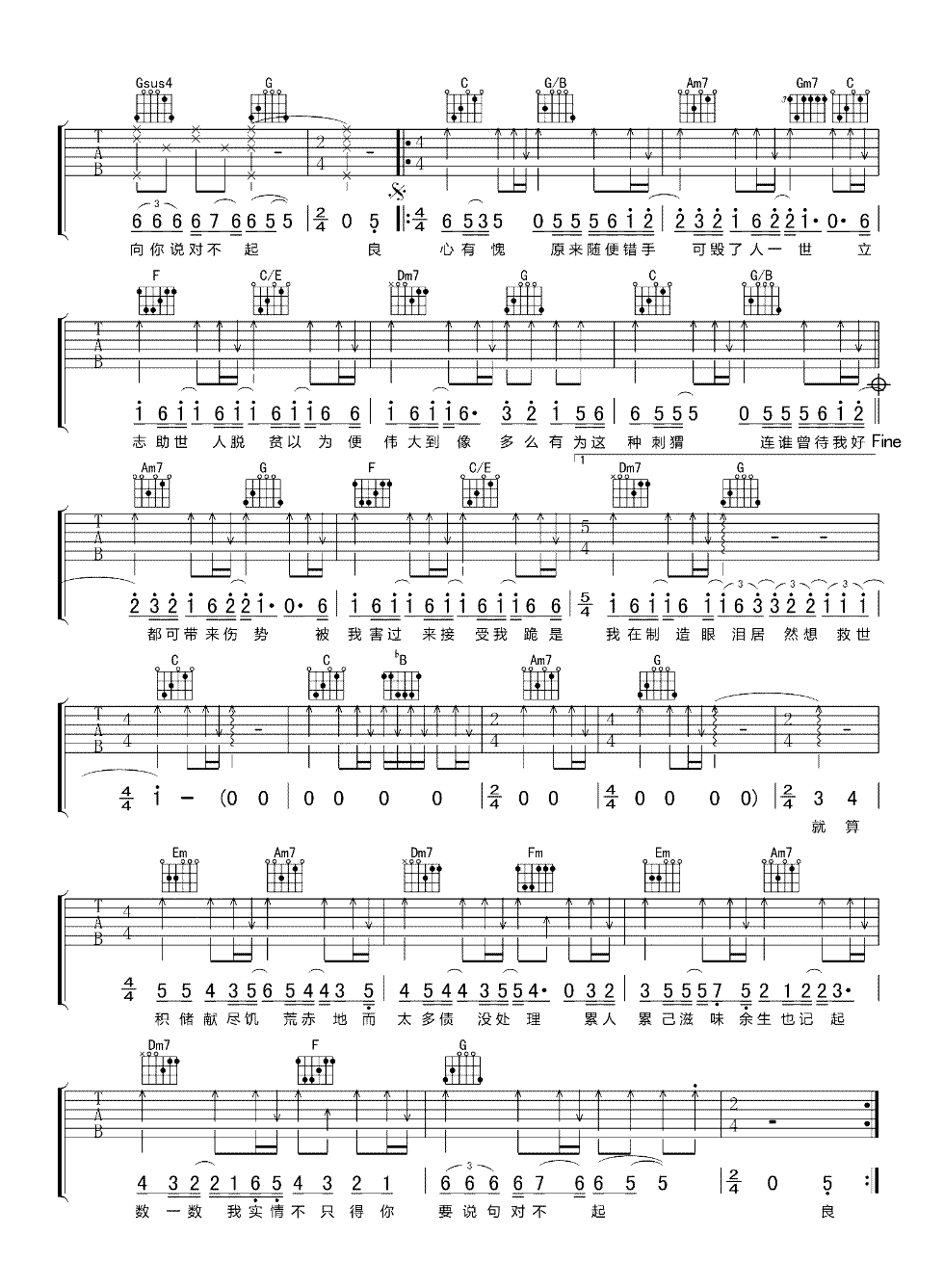 于心有愧吉他谱2-陈奕迅