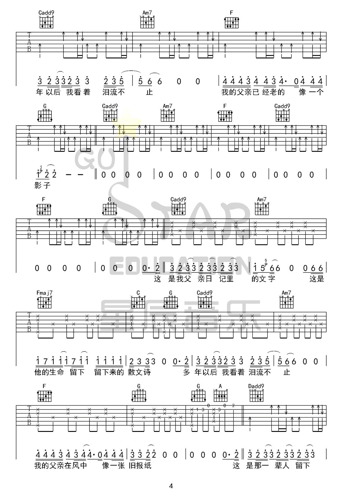 父亲写的散文诗吉他谱_李健-许飞_C调调弦原版-图片1