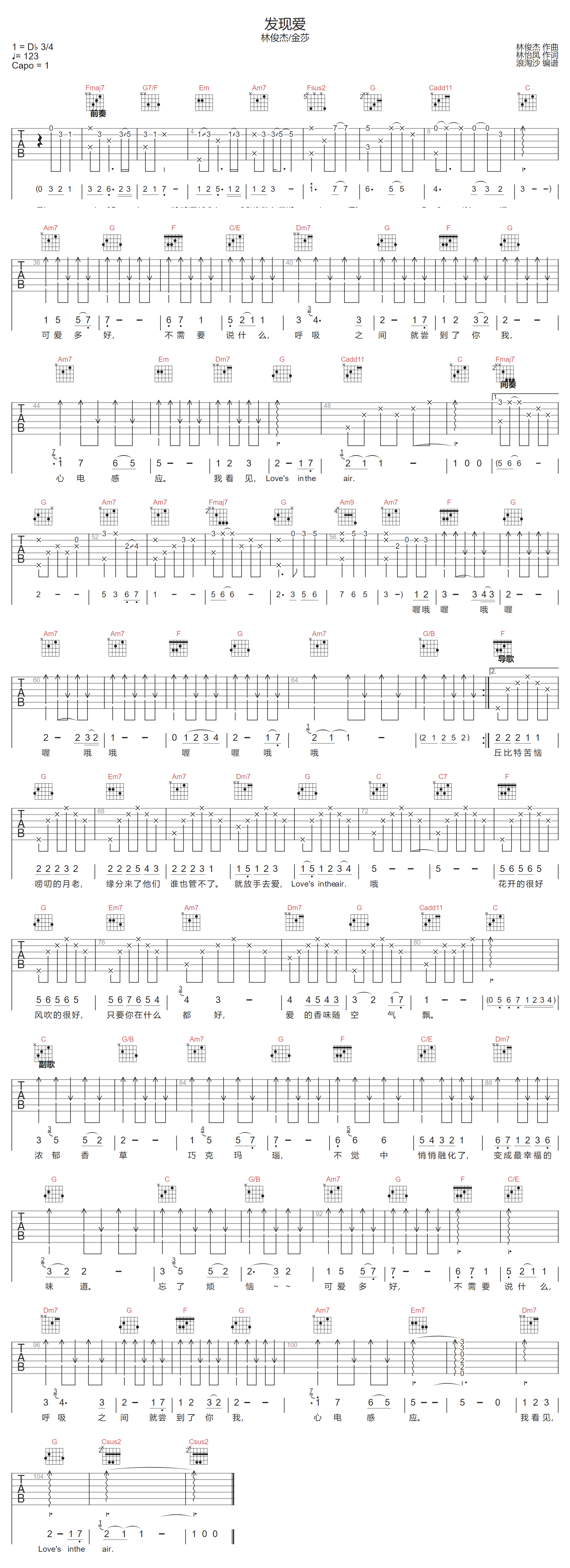 发现爱吉他谱-林俊杰