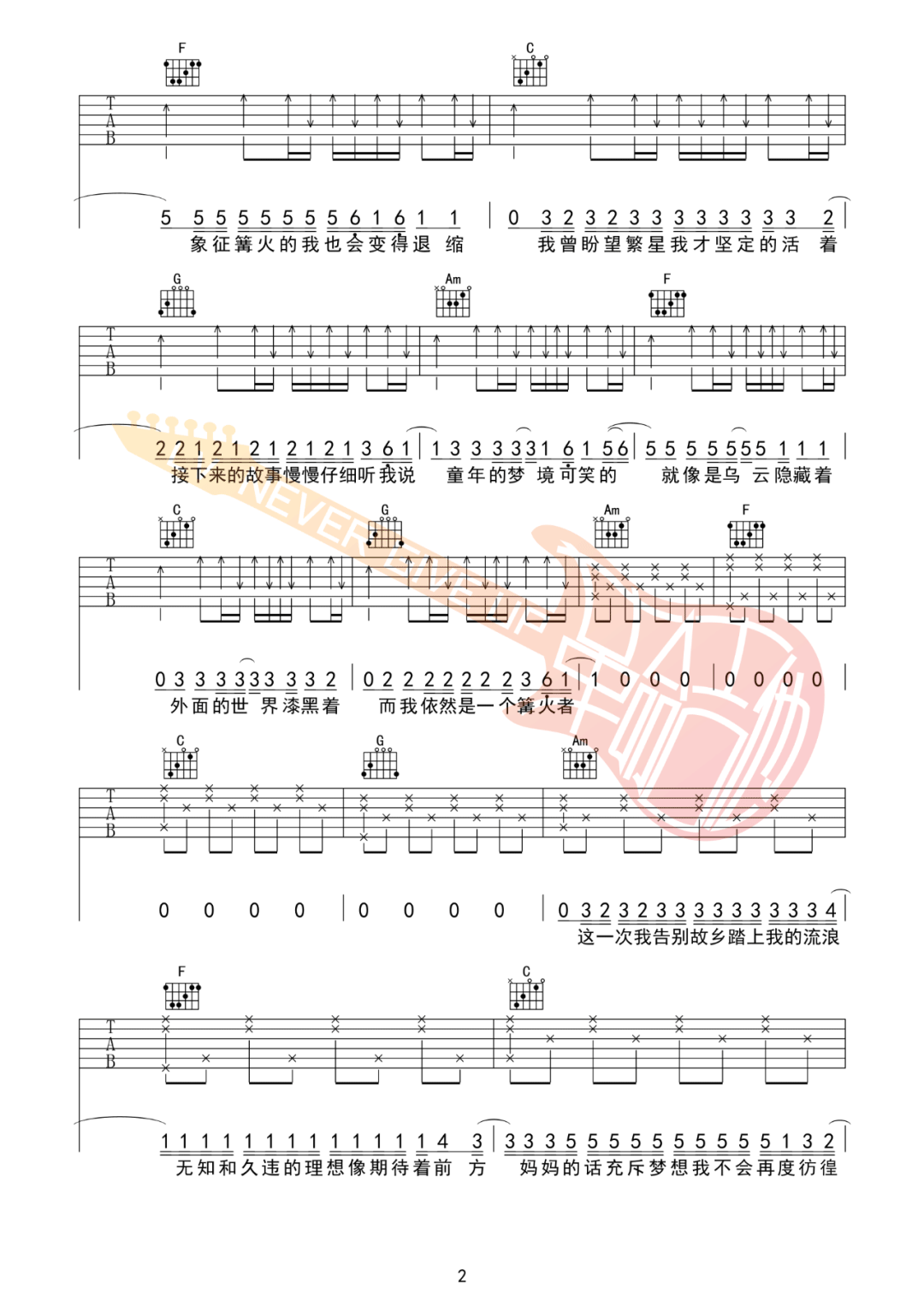 妈妈的话吉他谱_Zyboy忠宇_C调双音原版-图片1
