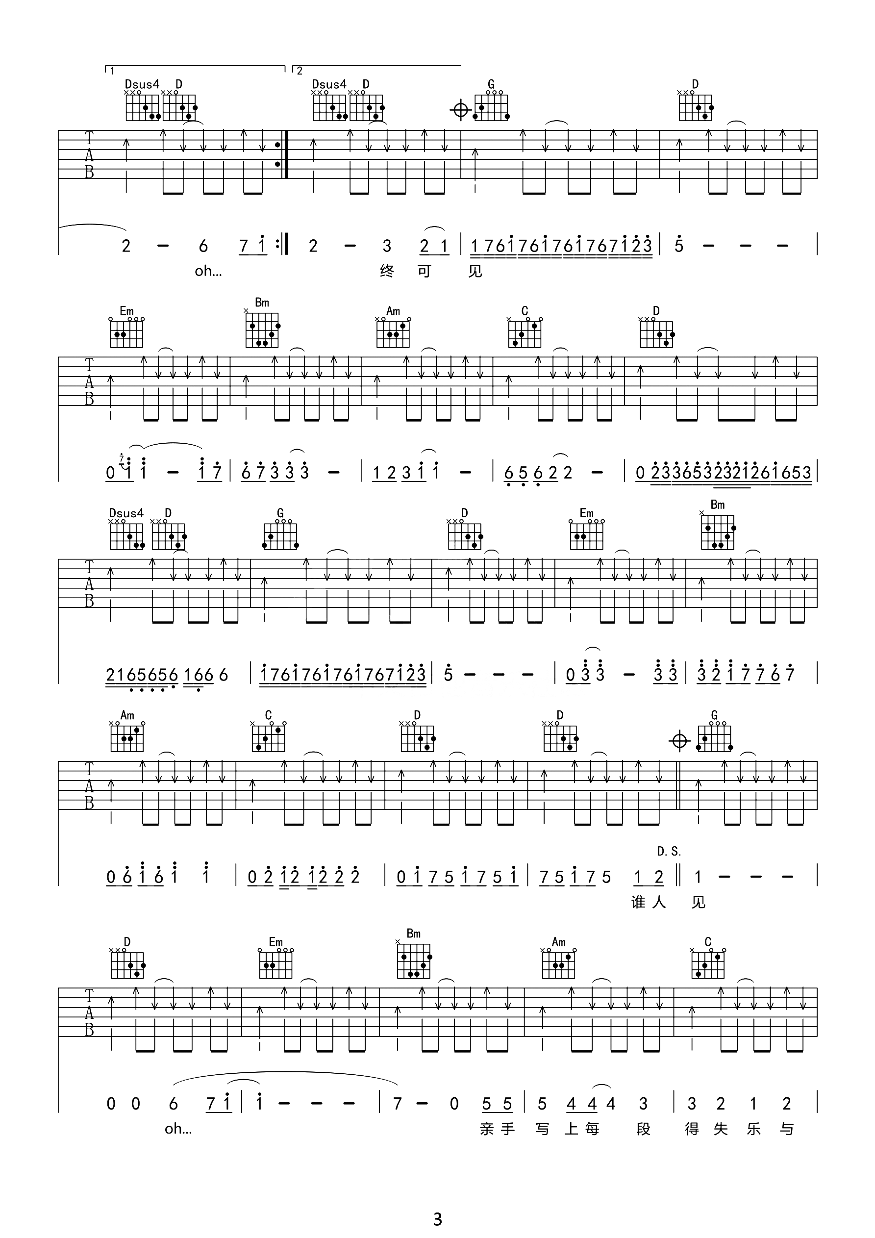 不再犹豫吉他谱_Beyond_G调调弦扫弦版-图片1