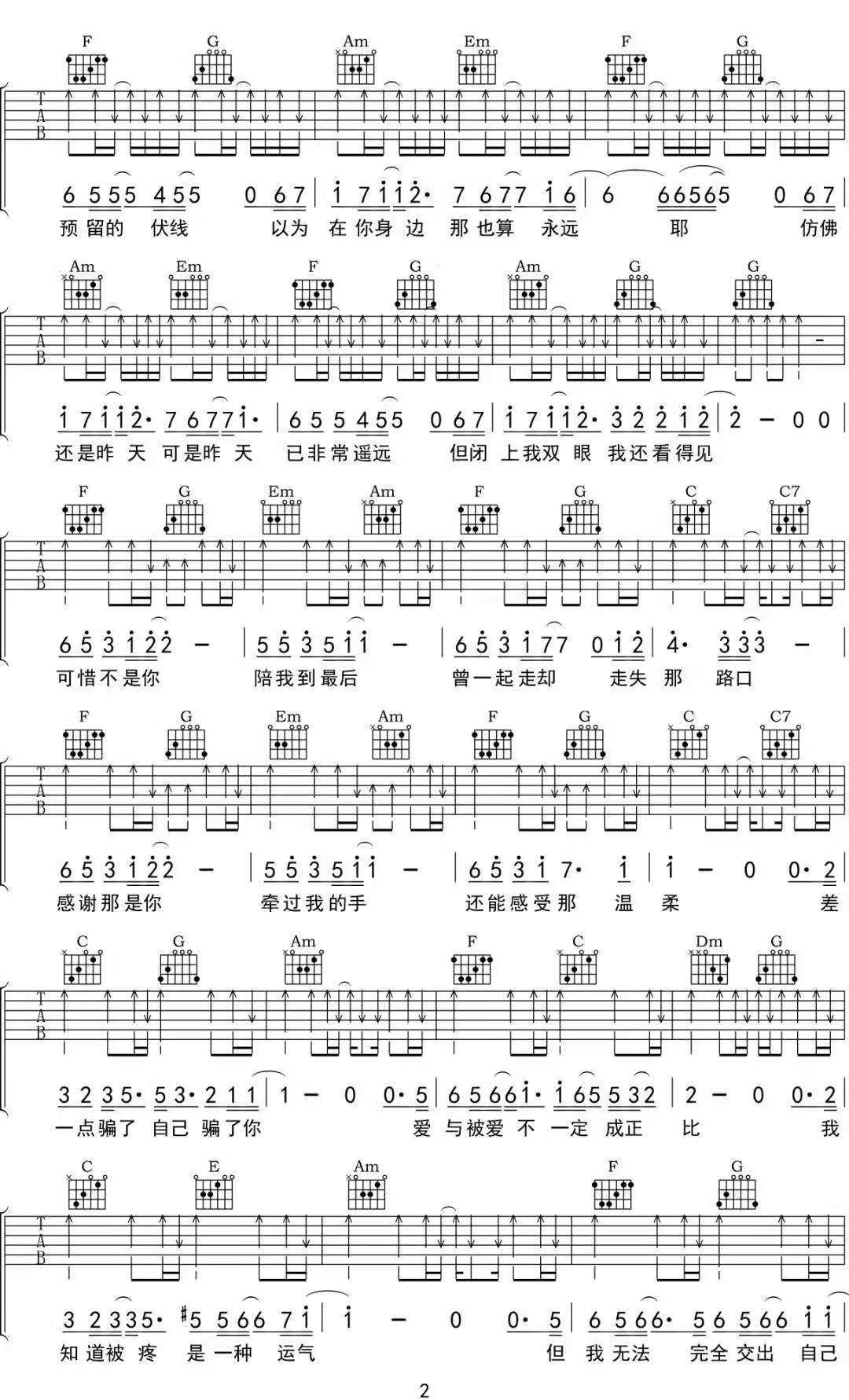 可惜不是你吉他谱_刘大壮_C调调弦原版-图片1
