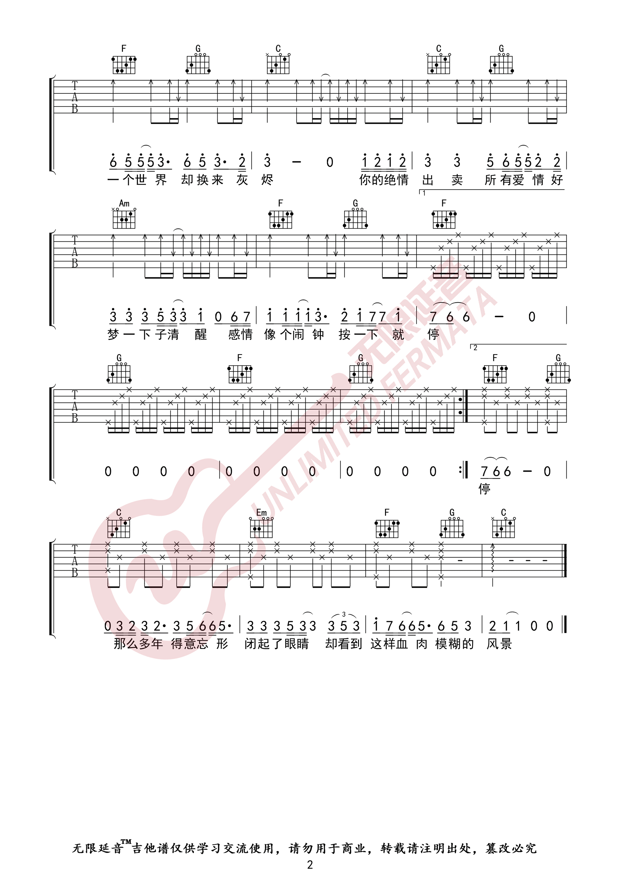 出卖吉他谱_那英_C调演奏指法简单版-图片1