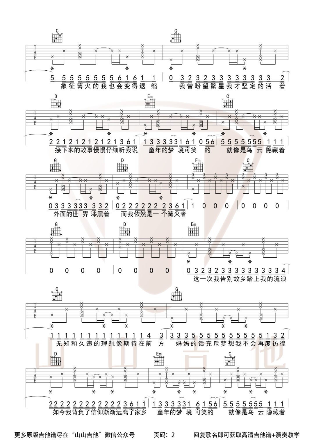 妈妈的话吉他谱_Zyboy忠宇_G调和弦原版-图片1