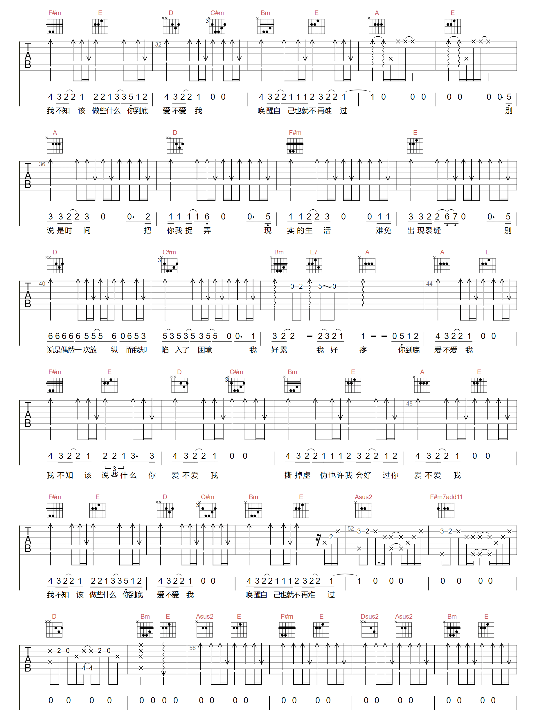 爱不爱我吉他谱_零点乐队_A调演奏原版-图片1