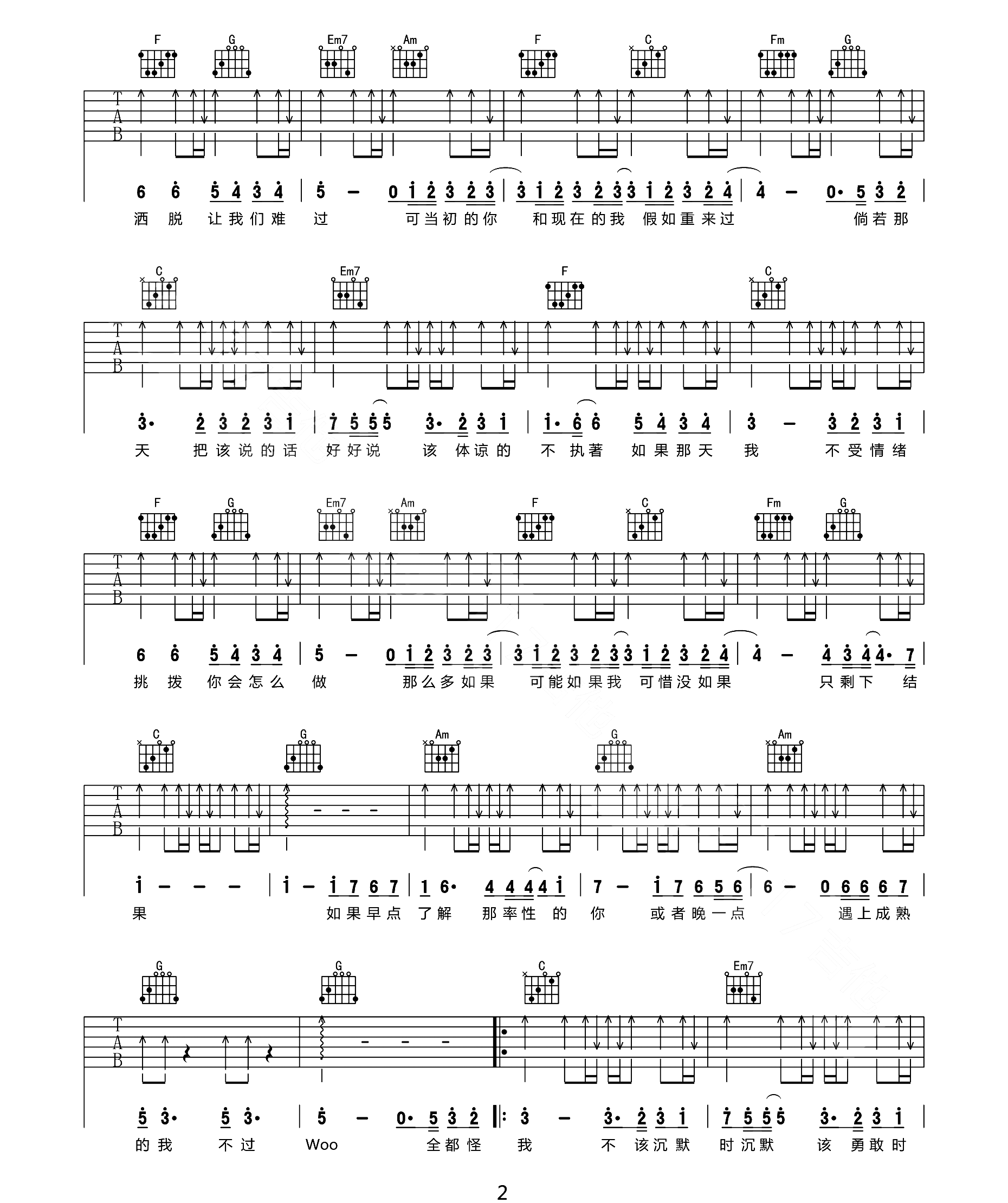 可惜没如果吉他谱_林俊杰_C调单音-图片1