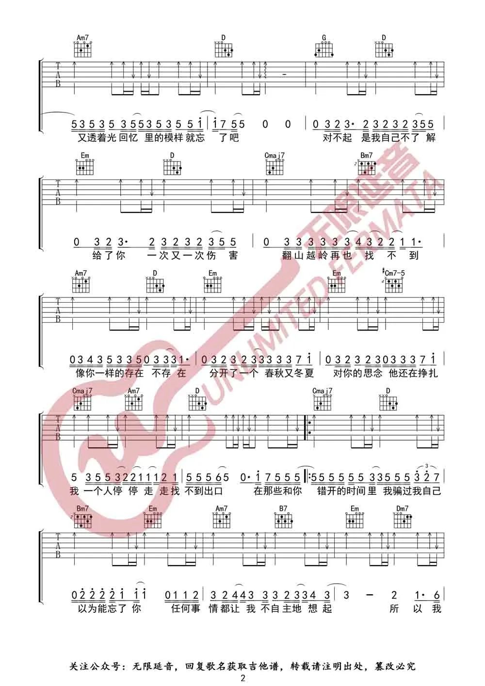 就忘了吧吉他谱_1K_G调简单版-图片1