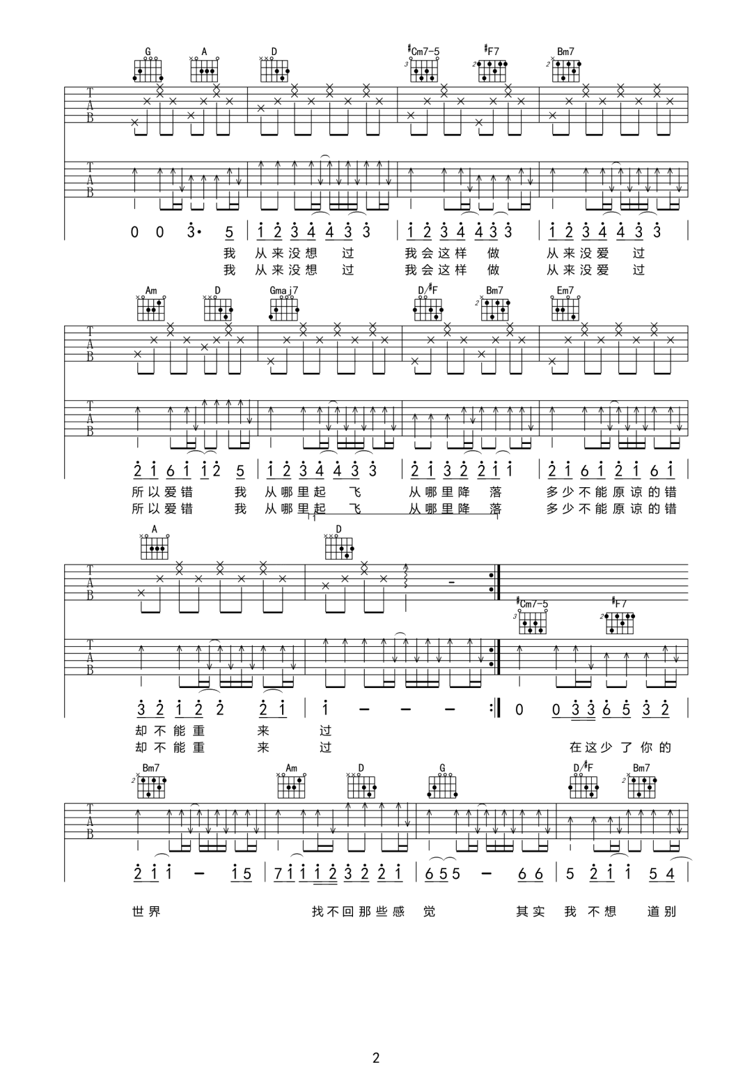 爱错吉他谱_王力宏_C调演奏原版-图片1