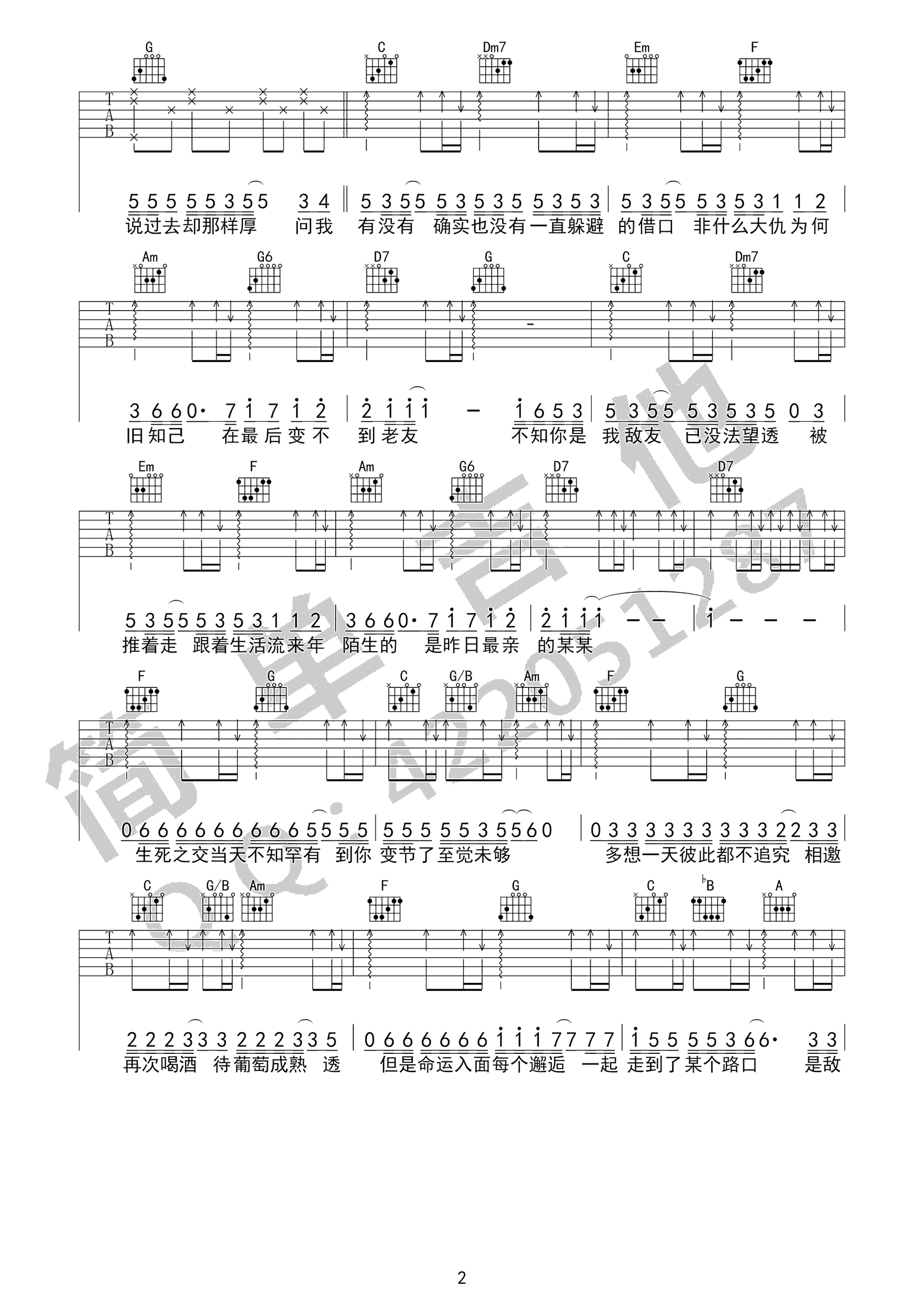 最佳损友吉他谱_陈奕迅_C调扫弦指法原版-图片1