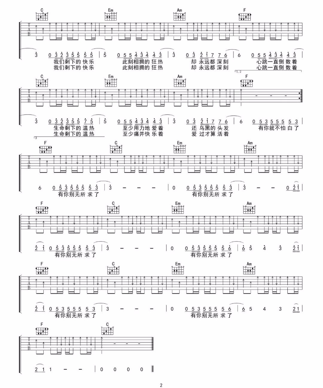 倒数吉他谱2-邓紫棋
