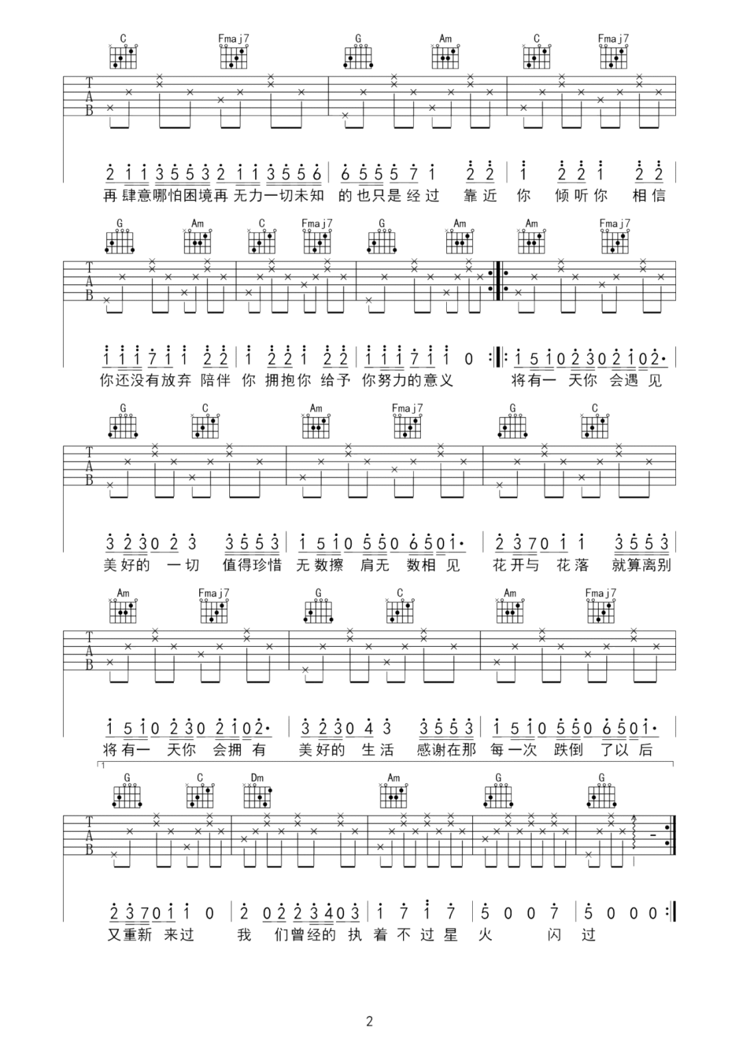 花落时相遇吉他谱_华晨宇_C调调弦原版-图片1