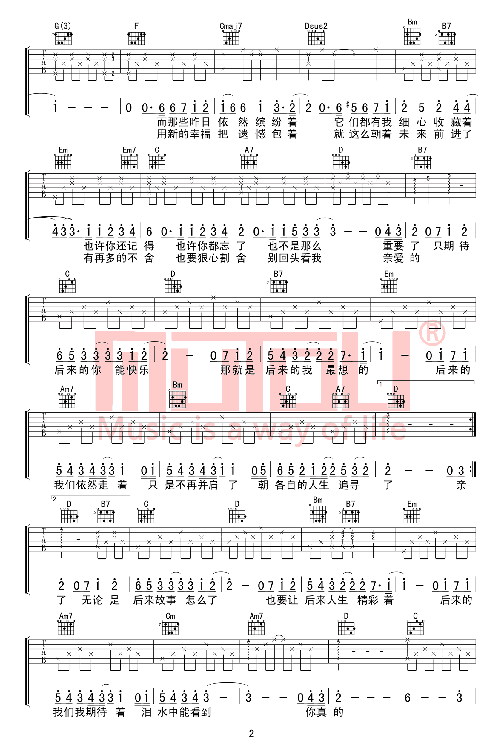 后来的我们吉他谱_五月天_G调原版-图片1