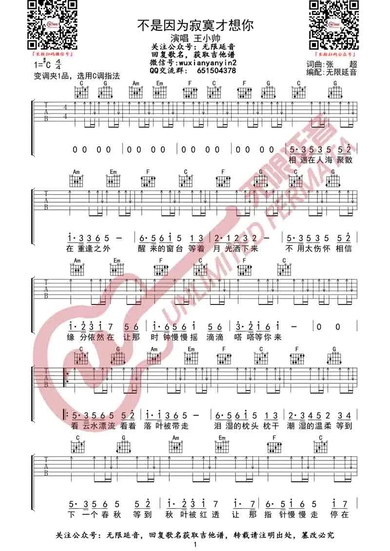 不是因寂寞才想你吉他谱1-王小帅