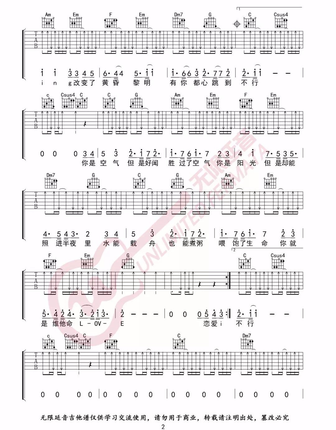 恋爱ING吉他谱_五月天_C调扫弦版吉他弹唱谱-图片1
