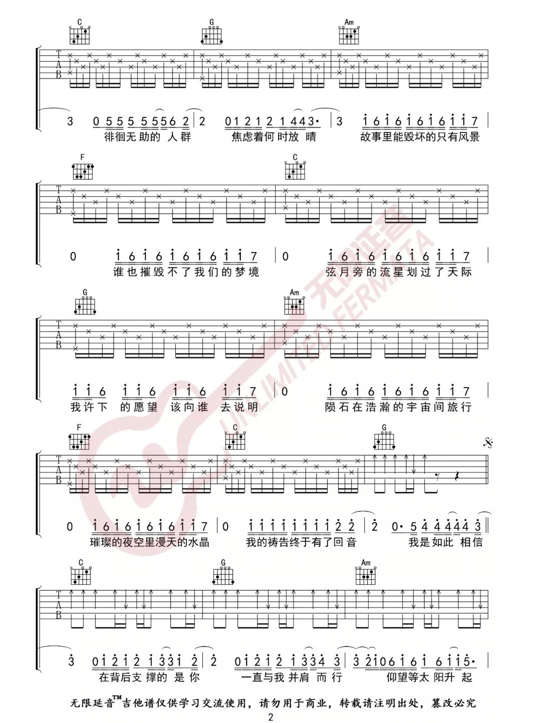 我是如此相信吉他谱_周杰伦_C调双音原版指法-图片1