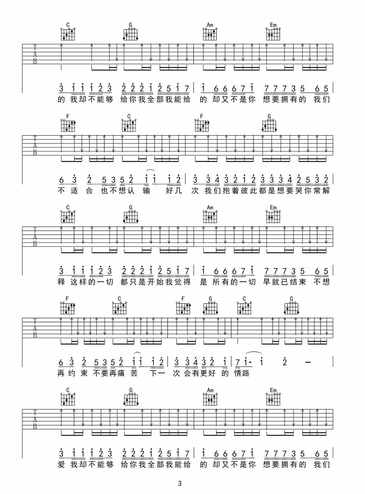 最近吉他谱_王小帅_C调调弦简单版-图片1