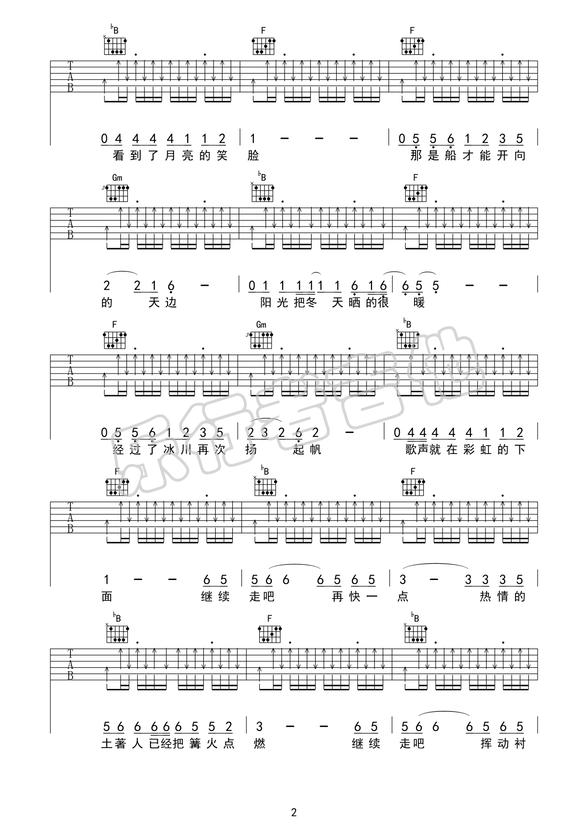 彩虹下面吉他谱_赵雷_F调和弦指法扫弦版-图片1