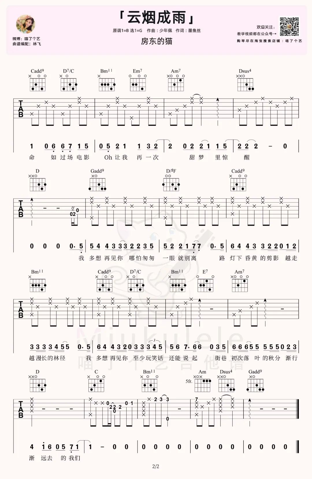 云烟成雨吉他谱2-房东的猫