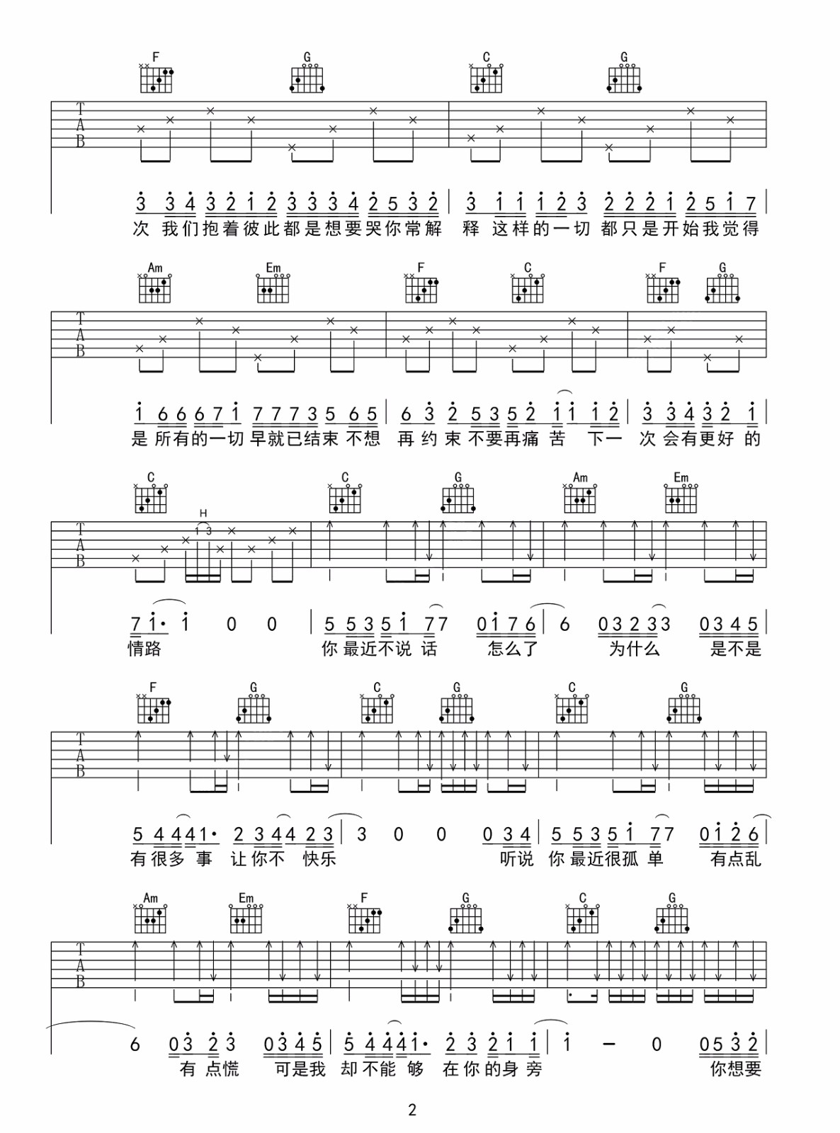 最近吉他谱_王小帅_C调调弦简单版-图片1