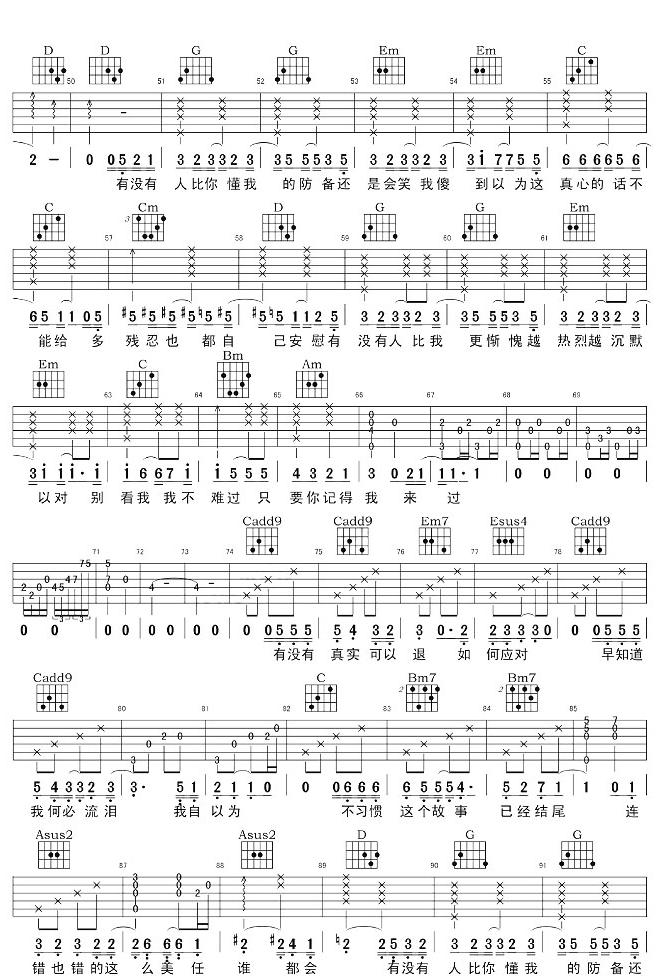 有没有吉他谱_薛之谦_G调和弦指法原版-图片1