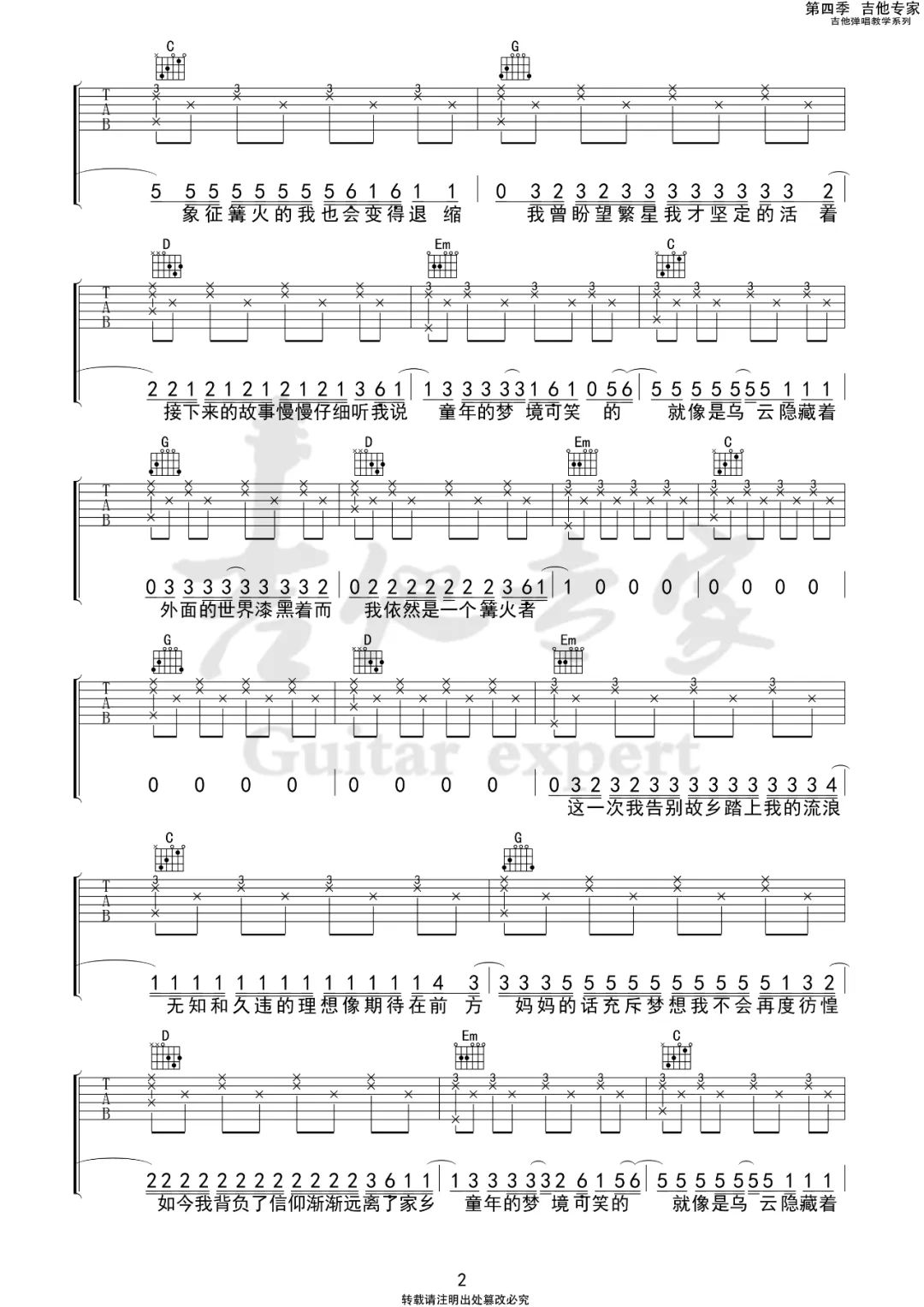 妈妈的话吉他谱_Zyboy忠宇_G调演奏-图片1