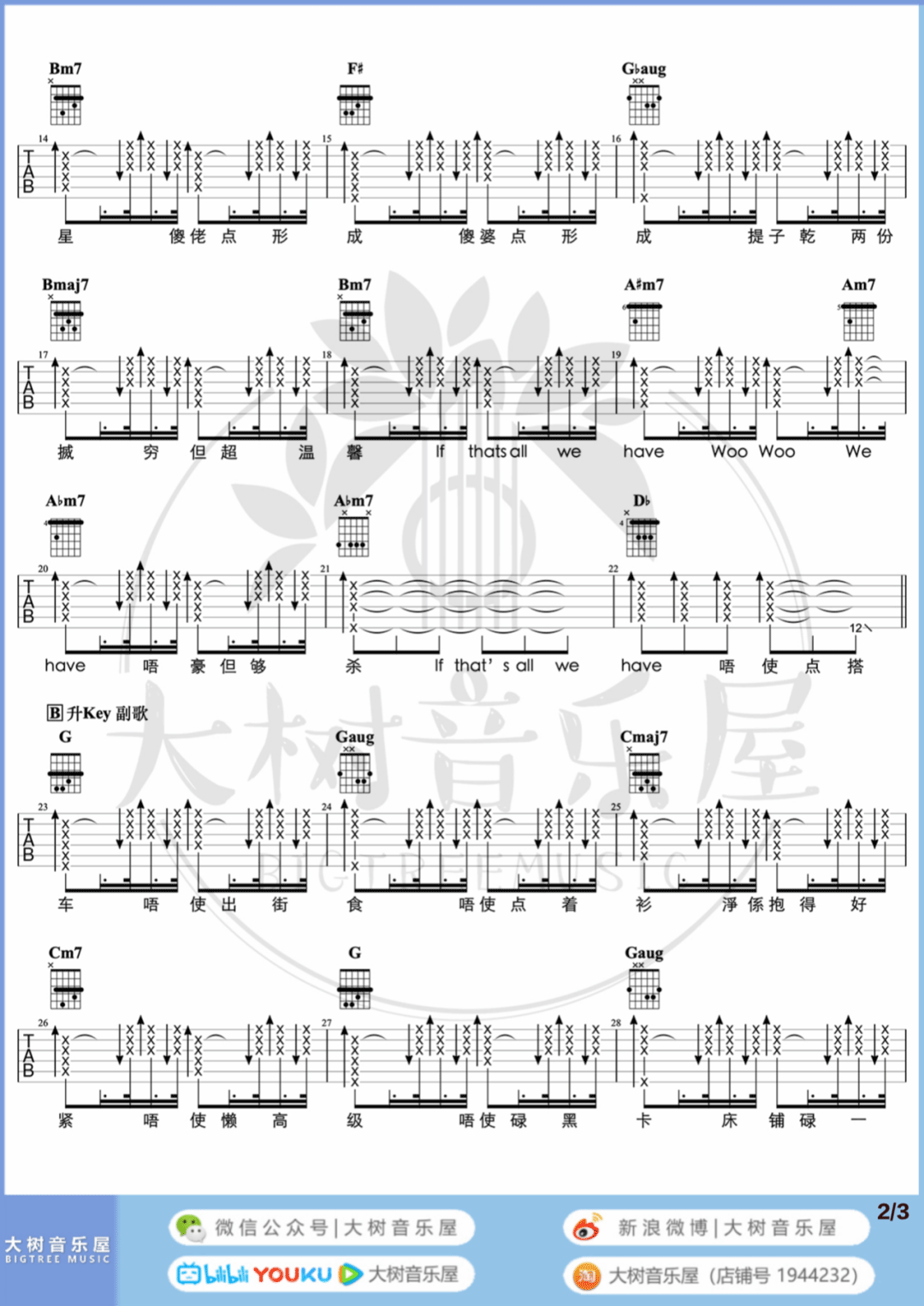劲浪漫超温馨吉他谱_粤港好乐_#F调单音原版-图片1