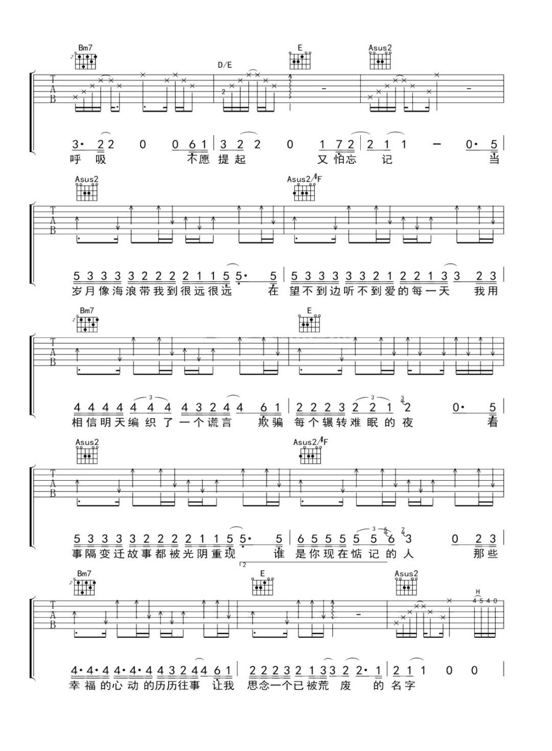 思念一个荒废的名字吉他谱_陈楚生_A调双音-图片1
