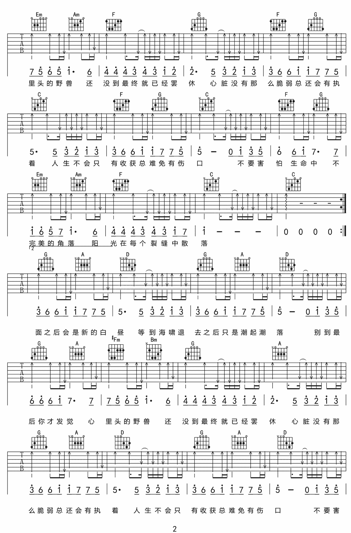 裂缝中的阳光吉他谱_林俊杰_C调和弦原版-图片1