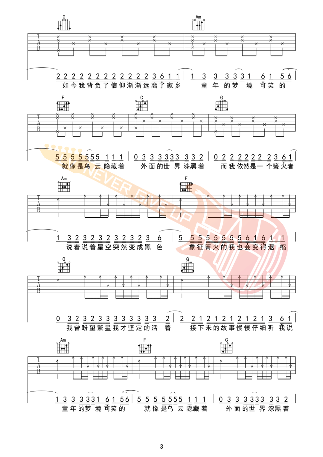 妈妈的话吉他谱_Zyboy忠宇_C调双音原版-图片1