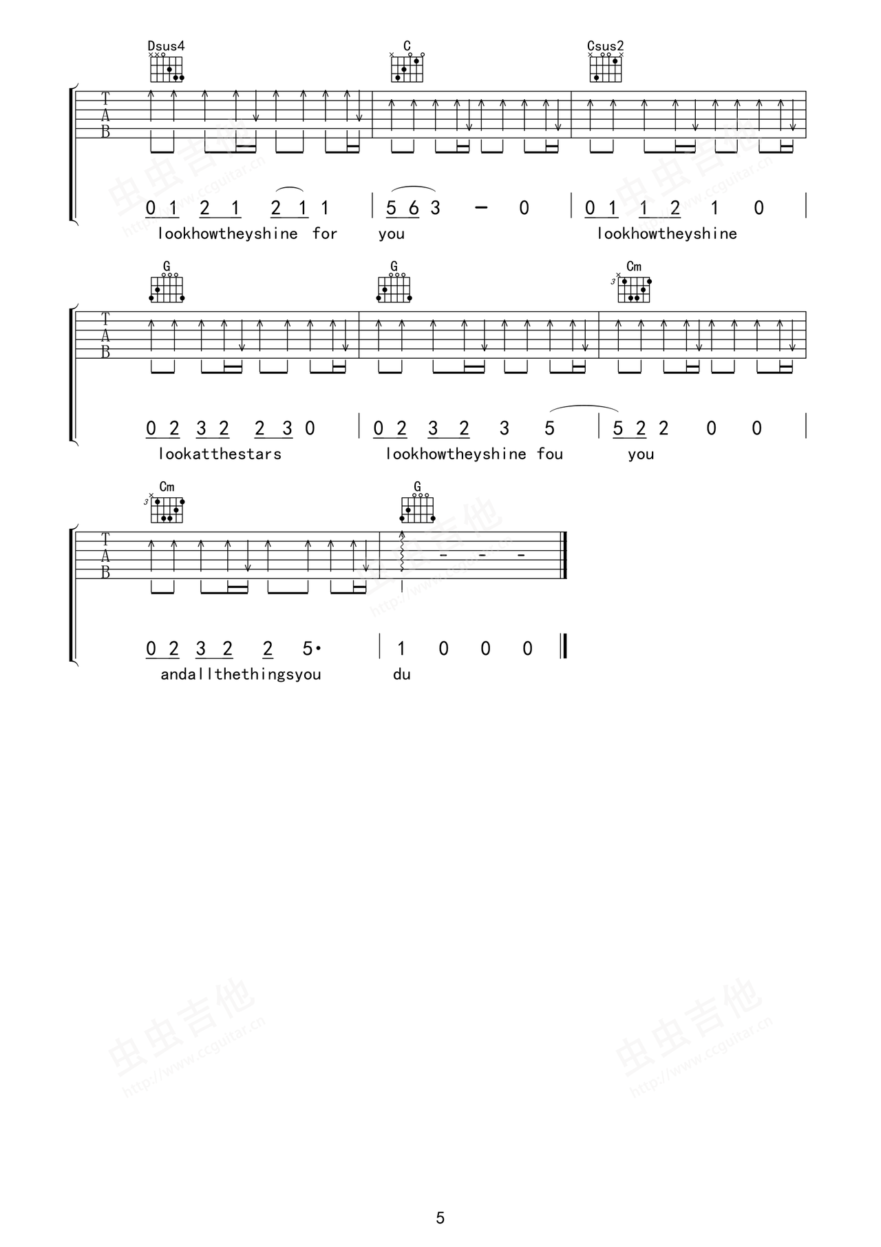 Yellow吉他谱5-Coldplay