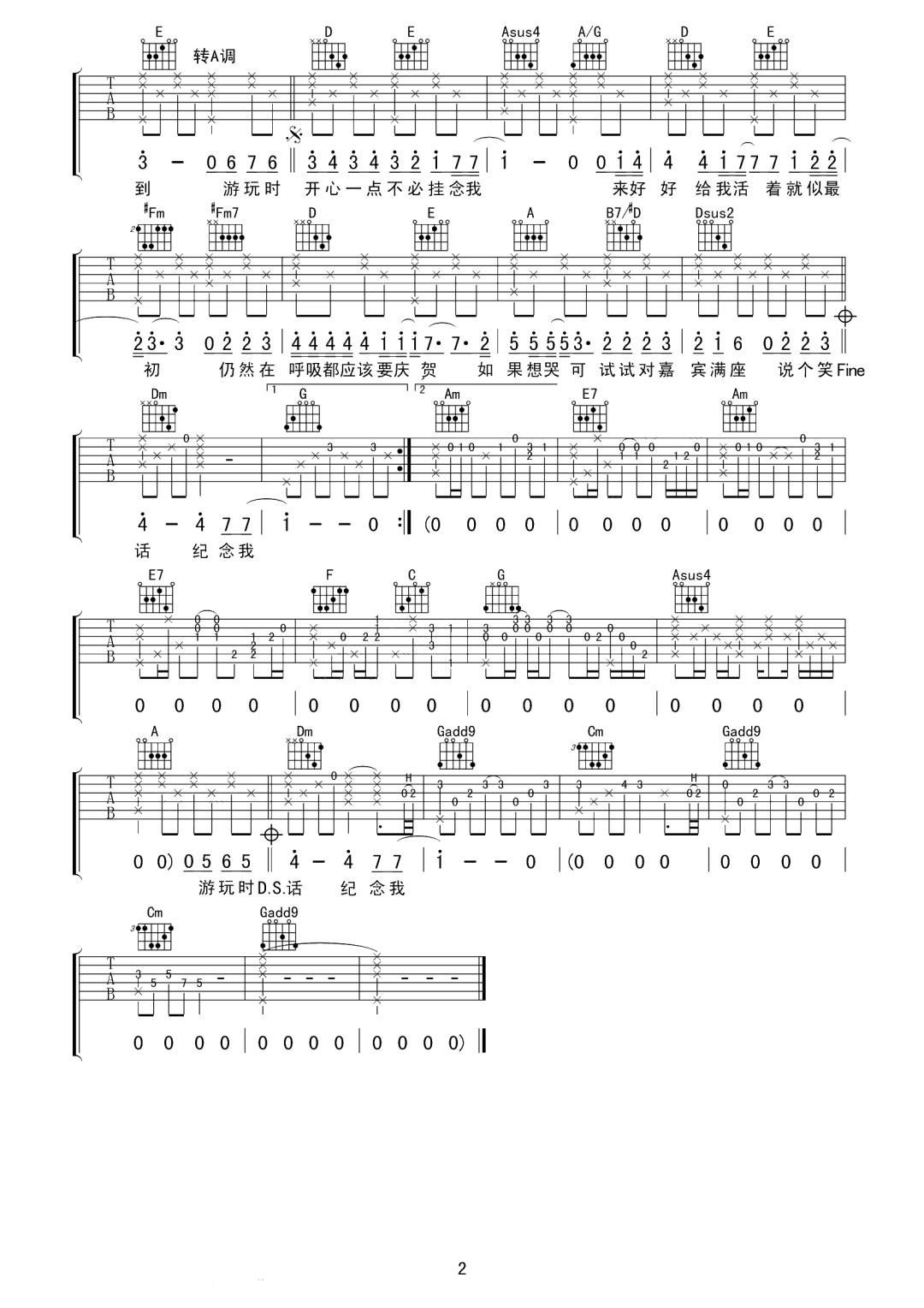 活着多好吉他谱2-陈奕迅