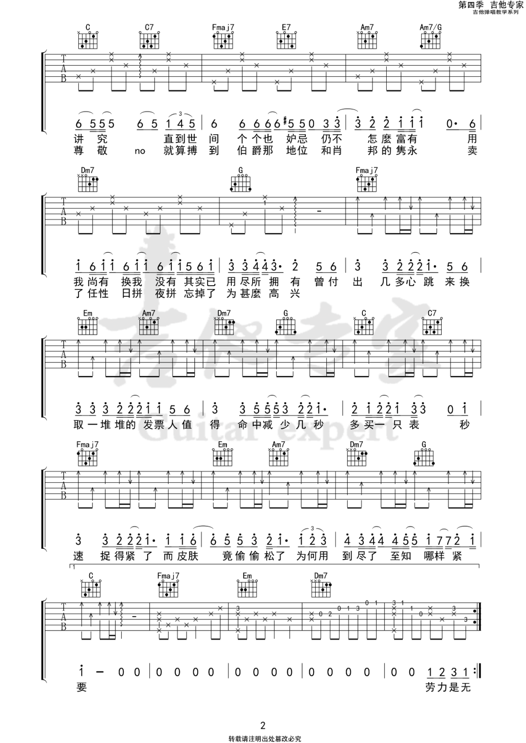 陀飞轮吉他谱_陈奕迅_C调和弦原版-图片1