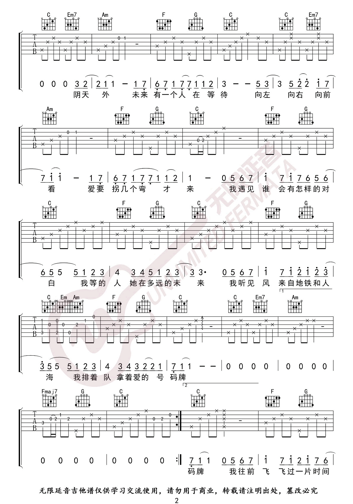 遇见吉他谱_孙燕姿_C调调弦男生版-图片1