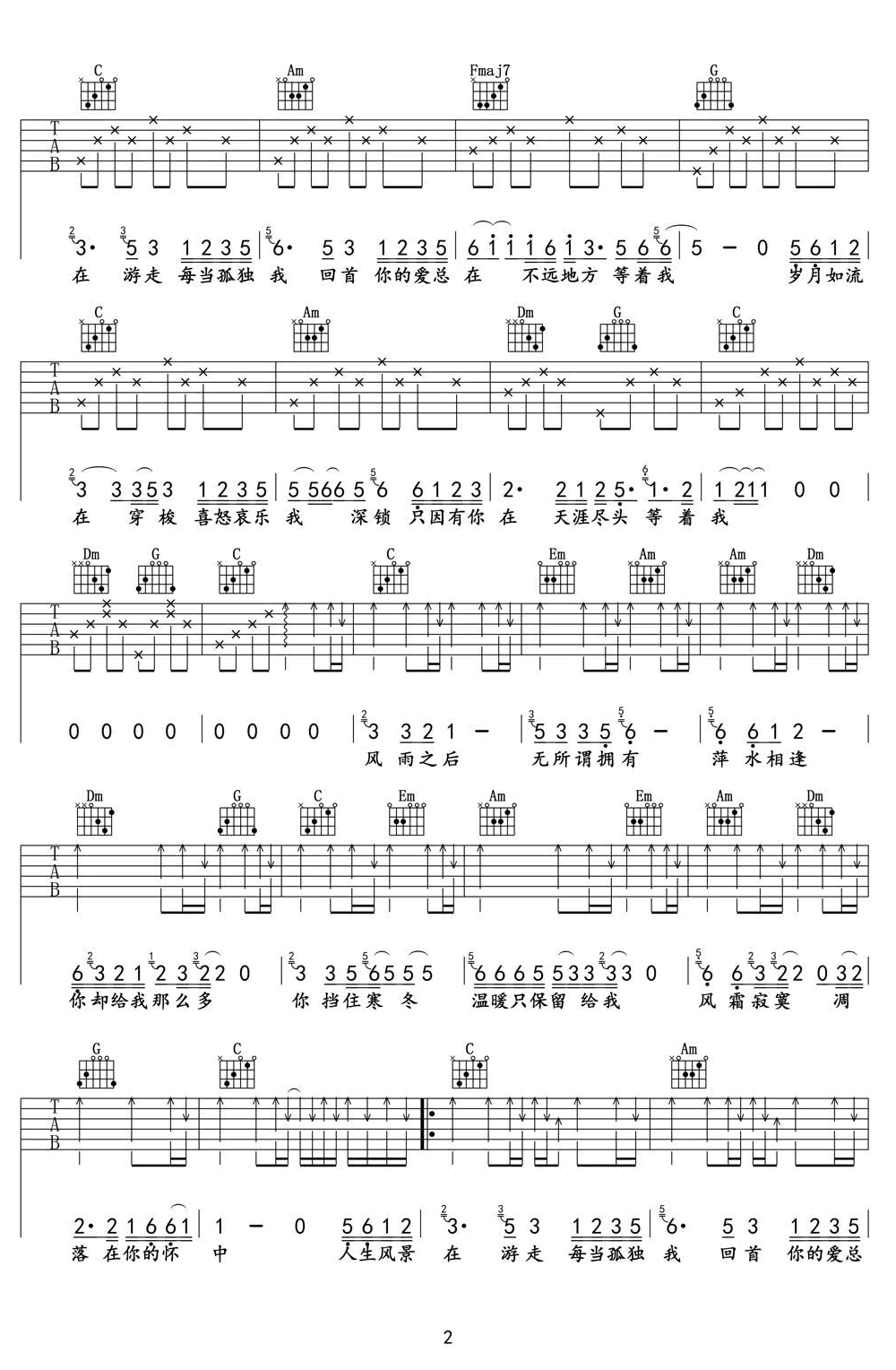 最远的你是我最近的爱吉他谱_车继铃_C调调弦-图片1