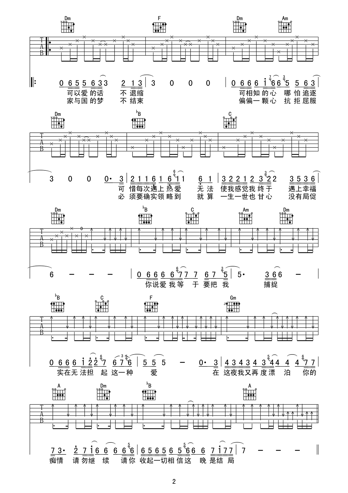 谁明浪子心吉他谱_王杰_F调和弦指法原版-图片1