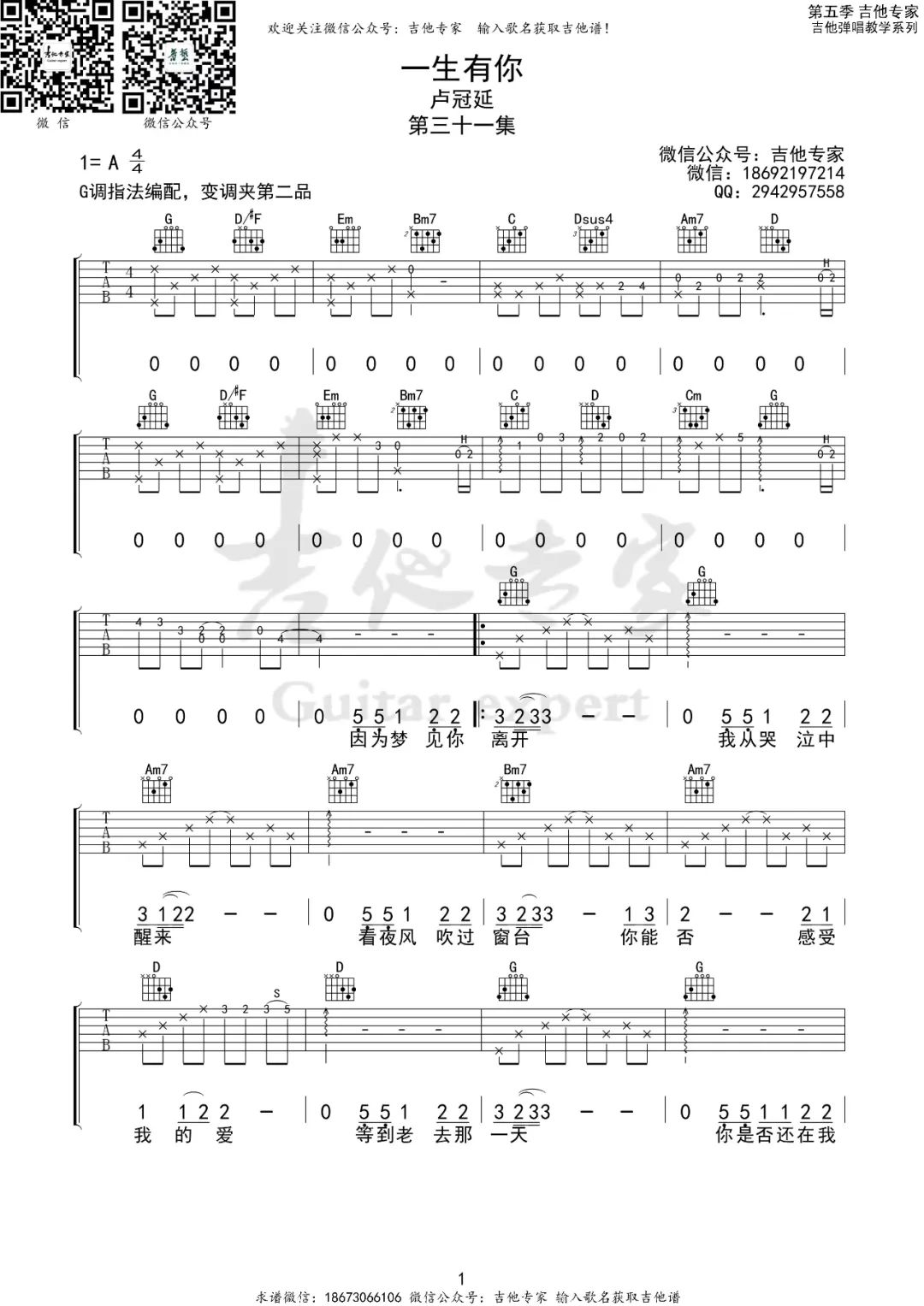 一生有你吉他谱_水木年华_G调演奏原版-图片1