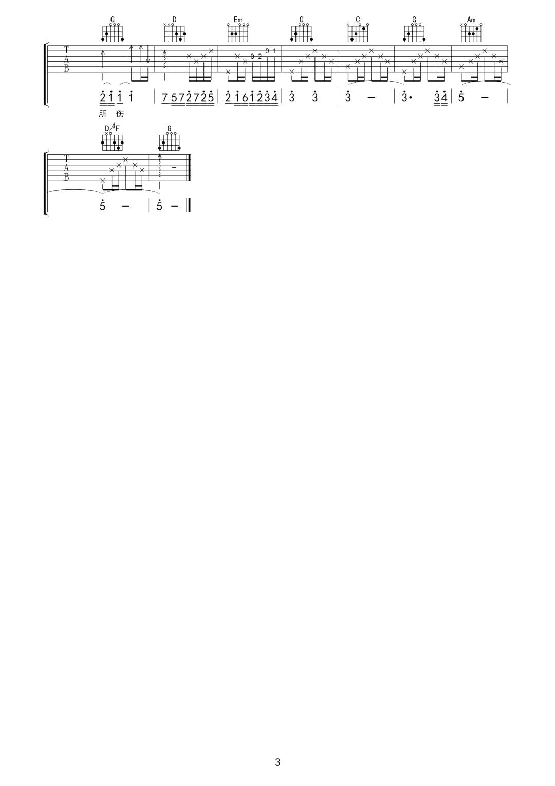 情所伤吉他谱3-庄心妍