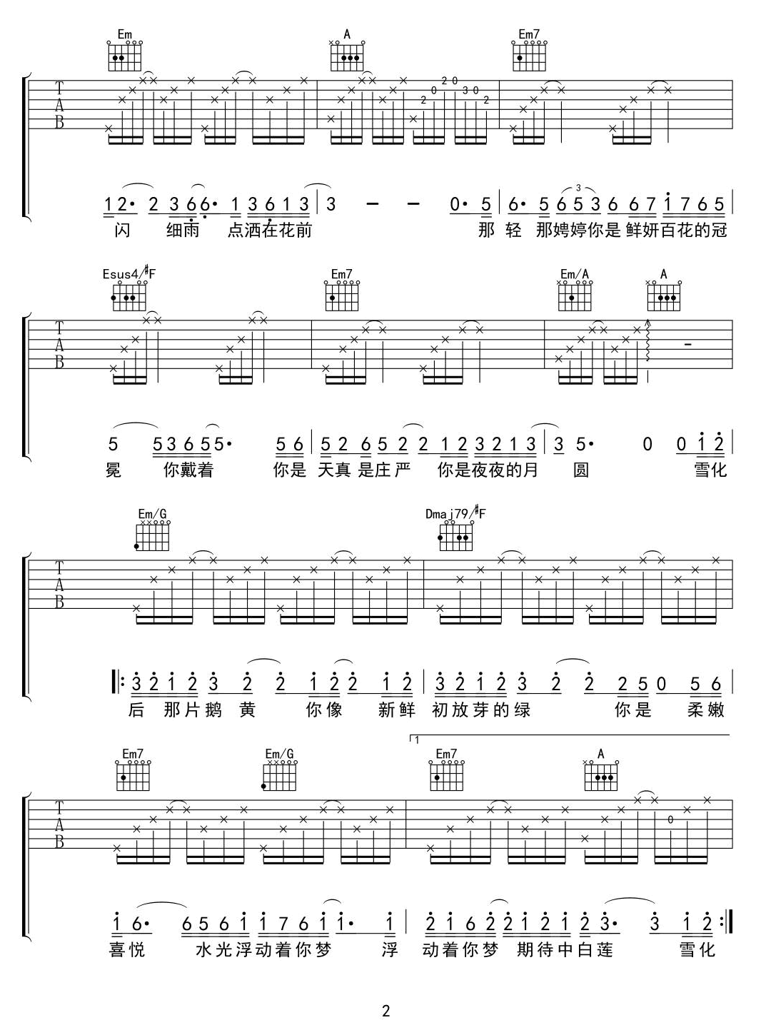 你是人间的四月天吉他谱_李宇春_C调和弦版