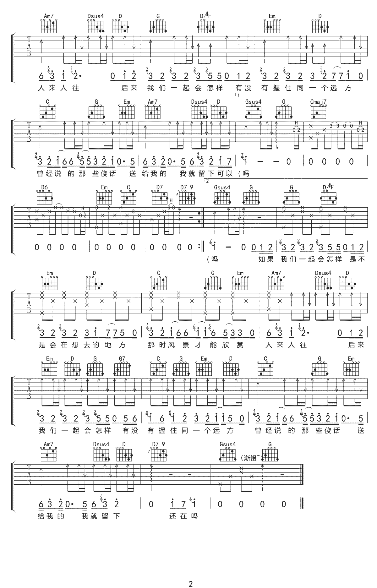 后来我们会怎样吉他谱2-刘惜君