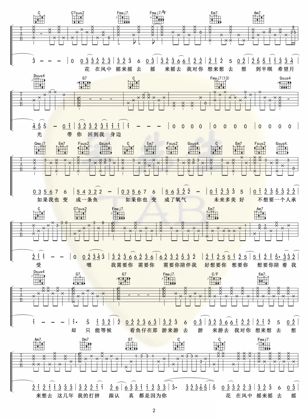 鱼仔吉他谱2-卢广仲
