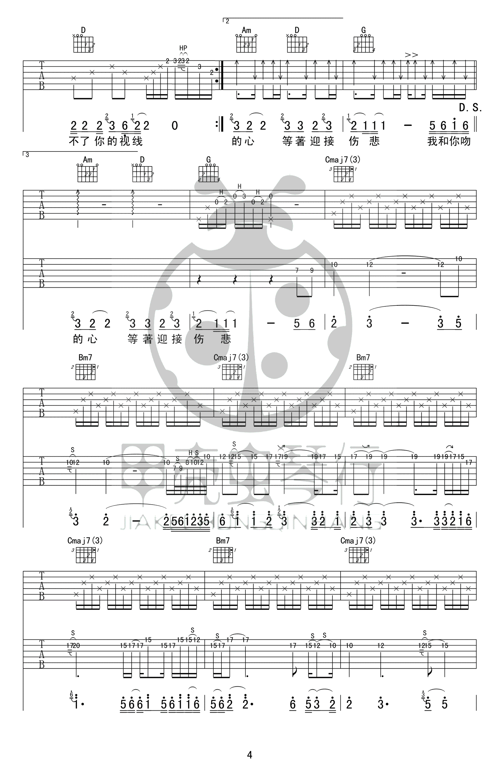 吻别吉他谱_张学友_G调扫弦指法原版-图片1