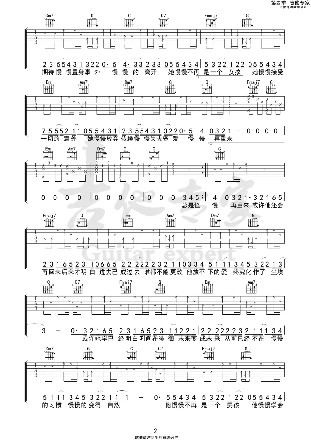慢慢吉他谱_UU_C调和弦指法原版-图片1