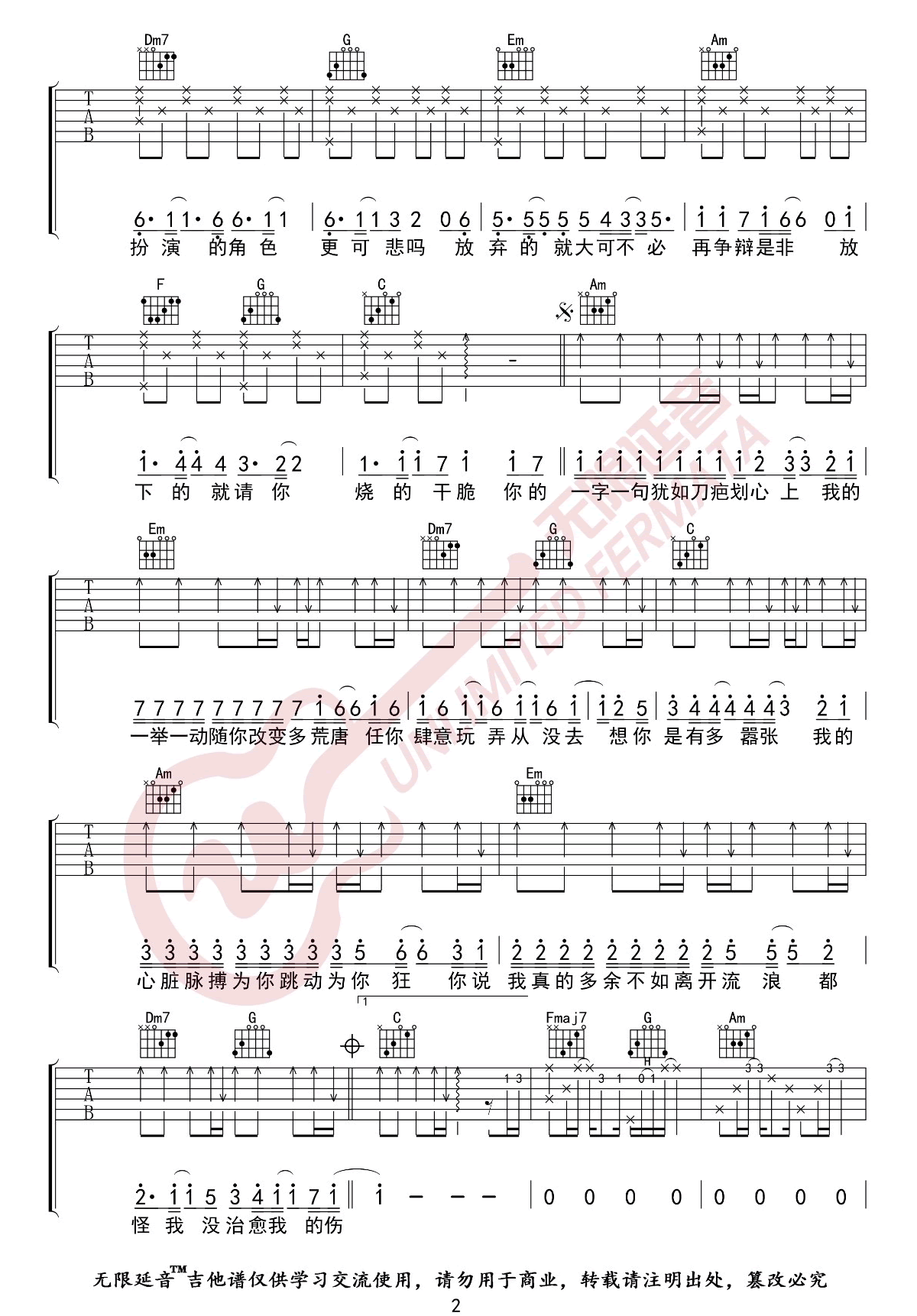 嚣张吉他谱_En_C调演奏原版-图片1