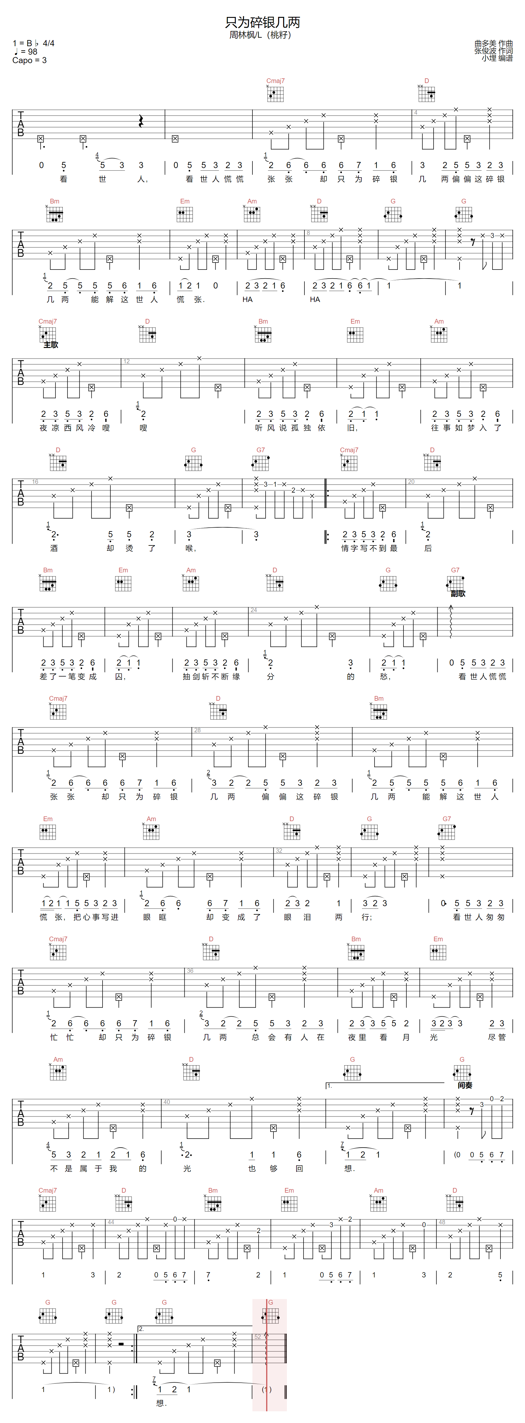 只碎银几两吉他谱-周林枫
